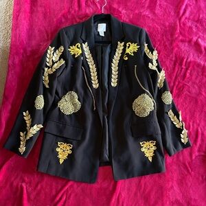 H&M Black Blazer with Gold Embroidered Appliqué 🖤